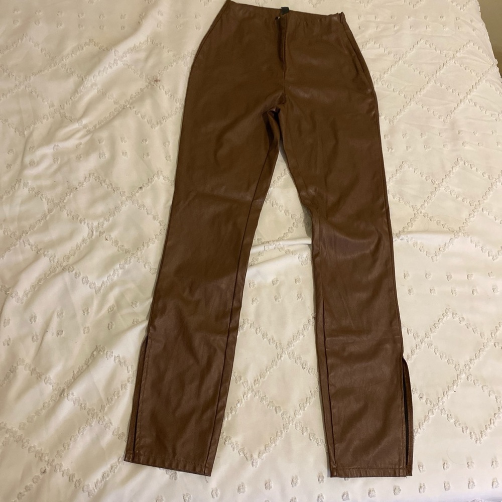 Faux leather brown pants